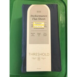 Threshold Full Flat Sheet Smooth‎ Cotton Sateen Metallic Blue Flat Sheet